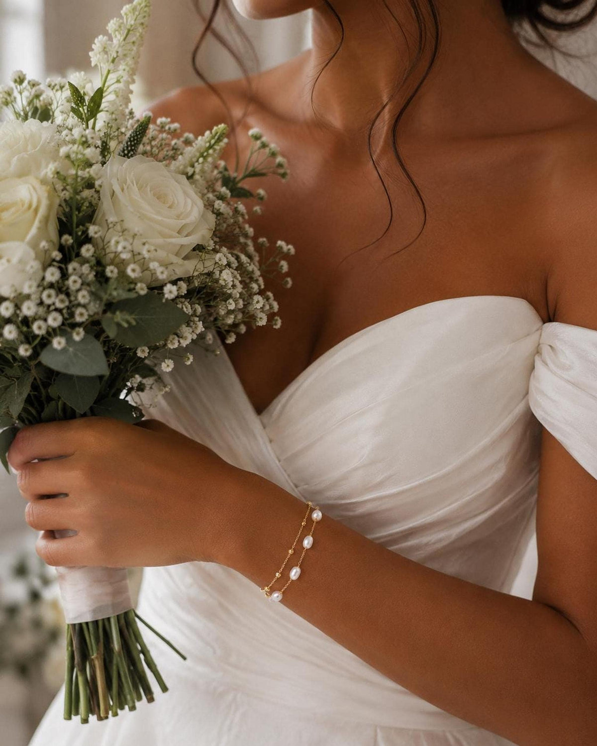 Pearl Bracelet for Brides – Dainty Wedding Jewellery, Gold Plated