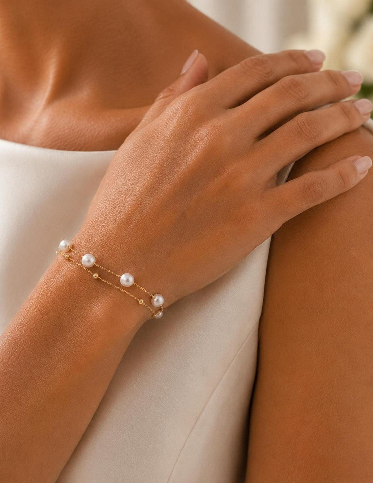 Pearl Bracelet for Brides – Dainty Wedding Jewellery, Gold Plated