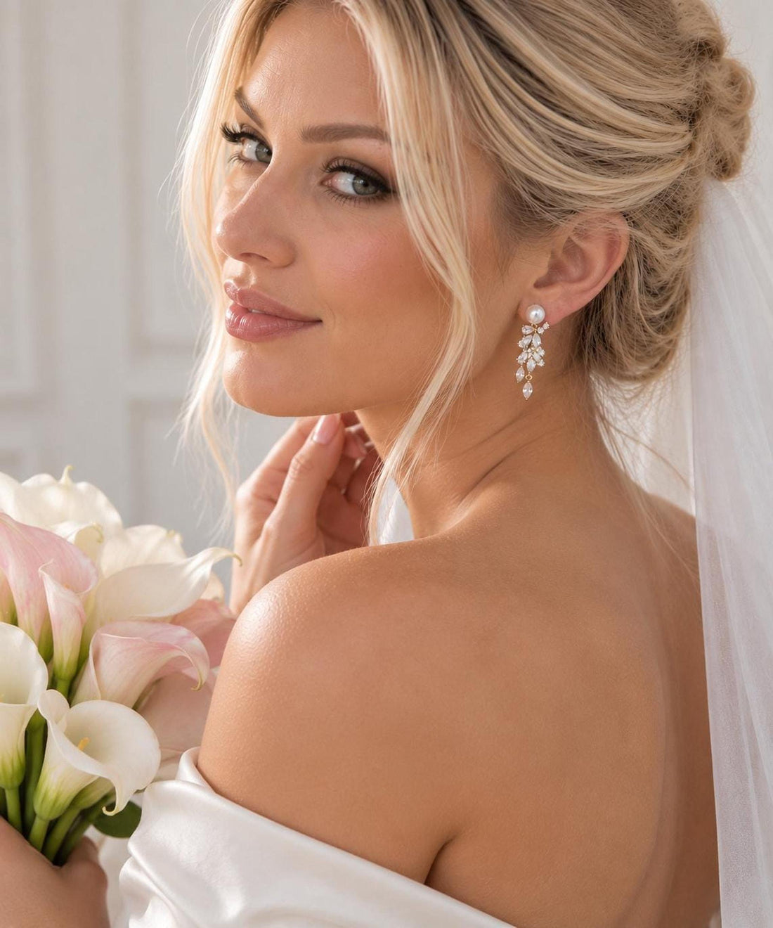 Pearl Vine Earrings – Gold Crystal Bridal Drops
