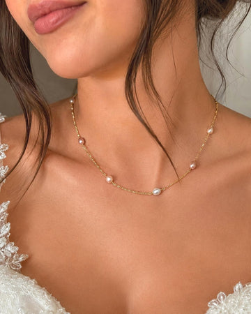 Luna Rosé Freshwater Pearl Necklace – 18k Gold Plated Bridal Chain