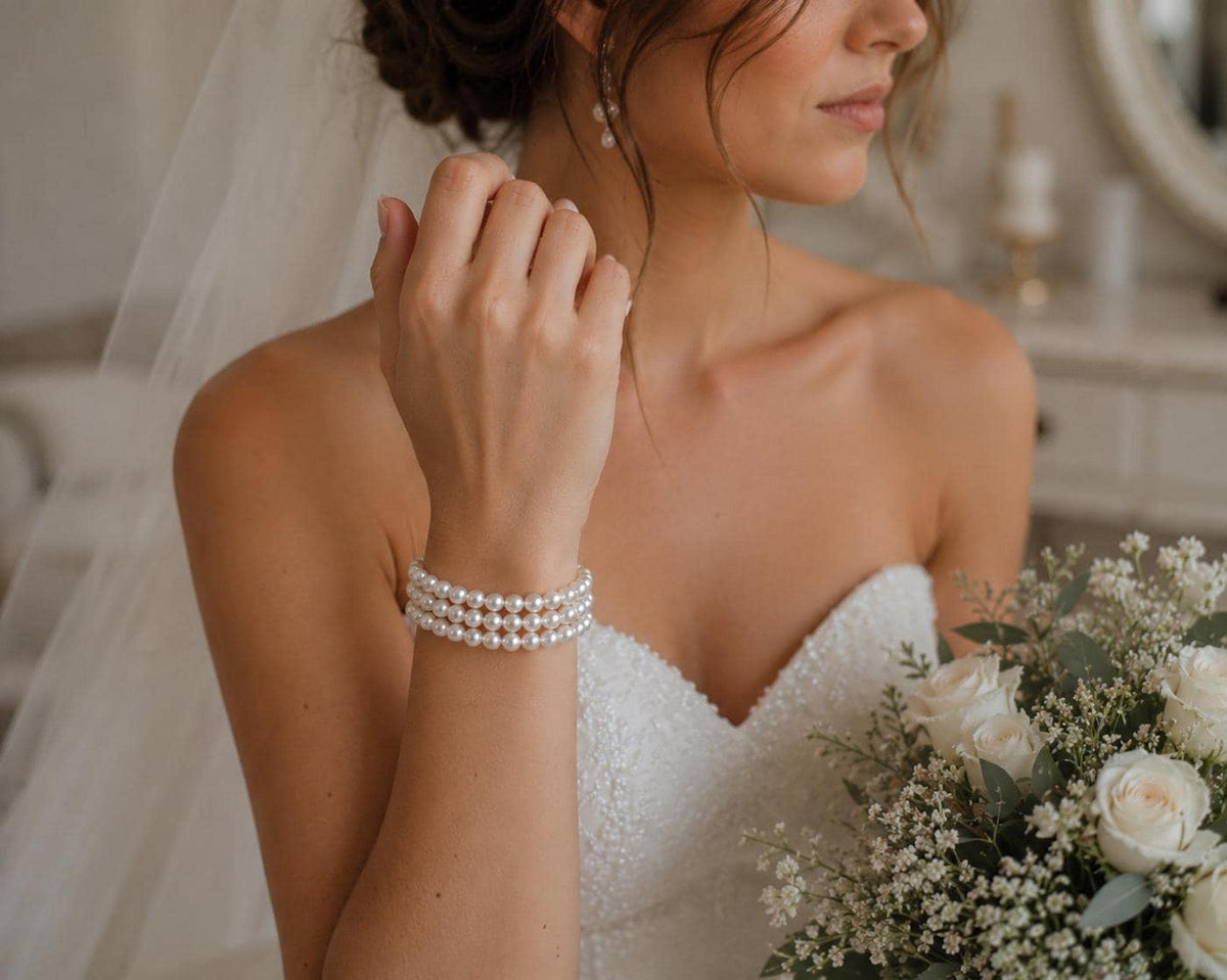 Multi-Strand Pearl Cuff Bracelet, Elegant Bridal Jewelry for Weddings