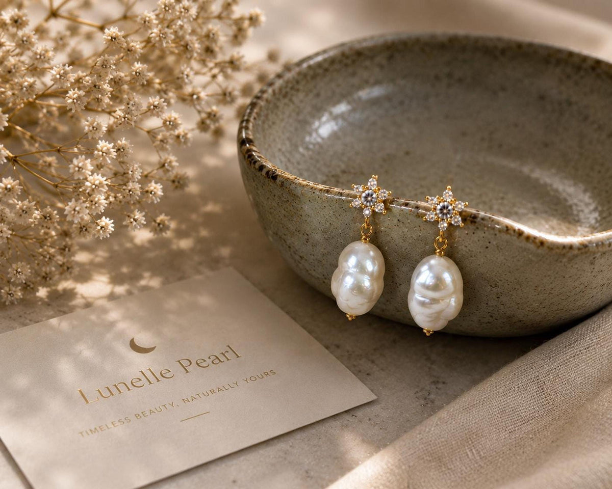 Baroque Pearl Earrings, 925 Silver 14K Gold Plated Bridal Drop Jewelry