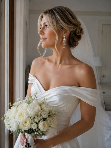 Elegant Pearl & Crystal Bridal Chandelier Earrings – Silver Wedding Drop Earrings by Kamielle London